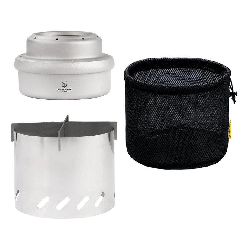 Mini Alcohol Stove Ultralight Titanium Liquid Spirit Alcohol Stove With Cross Stand & Windshield for Outdoor Camping Picnic