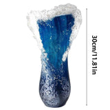 Majestical Wavy Vase, Modern Ocean Blue Flower Vases, Centrepieces Flower Pot Vase, Resin Desktop Flower Creactive Vase Decor