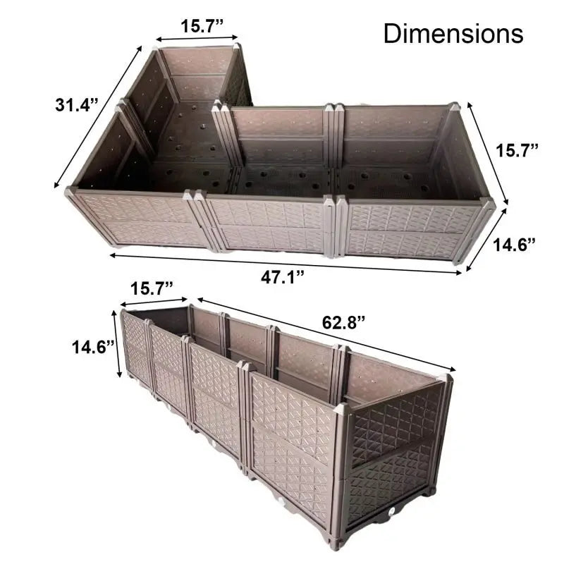Rectangular Raised Garden Bed Kit Indoor Outdoor Plastic Planter Grow Box For Fresh Vegetables Herbs Wers & Succulents Brown