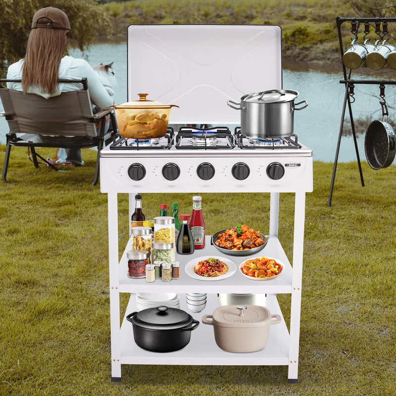 4/5 Burners Independent Control Natural Gas Stove Removable Propane Gas Stove with Cover for Outdoor Camping RV Travel
