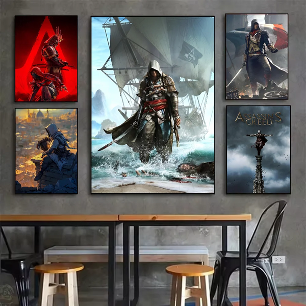 A-Assassins Creed Games Poster HD art sticky wall waterproof home living room bedroom bar aesthetic decoration