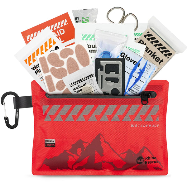 Small First Aid Kit RHINO RESCUE Ultralight Waterproof Medical Kit for Hiking Camping Backpacking Cycling Travel Vehicles 105PC