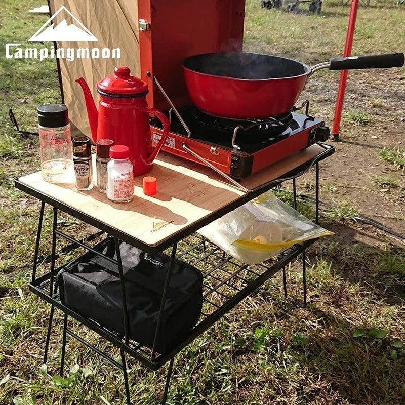 CAMPINGMOON T230/T-2303 Multi purpose Iron Storage Rack Camping Table Portable Multi functional BBQ Outdoor Folding Table