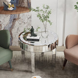 LUVODI Luxury Modern Round Mirrored Accent Side Table with Crystal Diamonds Inlay for Bedside Table