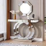 43.3-Inch Mirrored Console Table, Entryway Table with Thickened Mirror Finish Tabletop, Glass Sofa Table Foyer Table