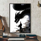 Asian Ink Style Dragon Shadow Waves Art Poster HD art sticky wall waterproof home living room bedroom bar aesthetic decoration