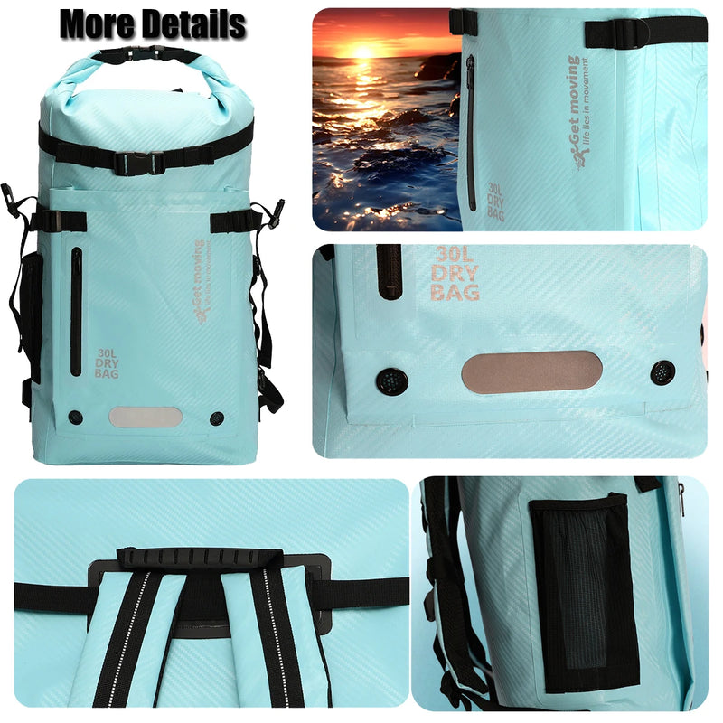 30L Waterproof backpack, travel backpack storage bag, sports outdoor bag, beach swimming waterproof bag, dry wet separation