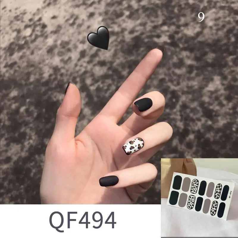 Shiny Self-adhesive Nail Stickers Short Black Lacquer Strips For Nails Full Cover False Nails Stickers Waterproof Manicure Film