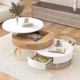Coffee Table, Modern Round Nesting Coffee Table with Drawers Easy To Assemble, Circle Coffee Tables for Living Room