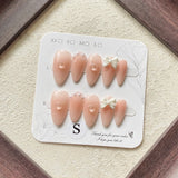 Gradient Pink Handmade Press on Nails with Bows Jelly Designed Almond False Nails Coffin Fake Nails Full Cover Fingernail Tips