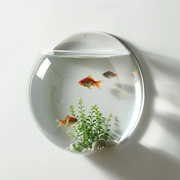 Classic Round Geometric Pattern Plastic Wall Hanging Vase with Plant Stand Wall Decor for Green Plants and Flowers, Fish Bowl