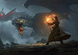 Fantasy Dragon and Cavaliers Picture and Poster Magic World Canvas Painting Mysterious Unique Wall Art War Furnishing Home Decor