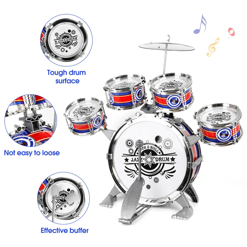 Jazz Drum Set Mini Drum Toys 6 Drums with Stool Musical Instruments Toy Birthday Gift no with LED Light for Beginners Boys Girls