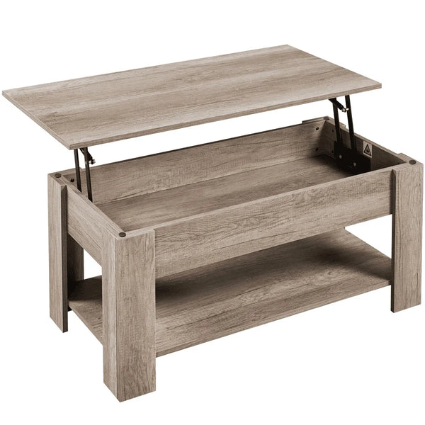 Wooden Lift Top Coffee Table with Hidden Storage and Open Shelf Great Small Spaces Multi-Functional Living Room Furniture