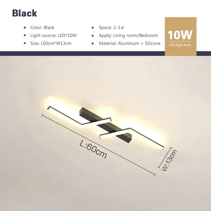 Modern LED Ceiling Light Minimalist Lines Black Aluminium Lamps For Living Room Bedroom Study Coffee Shop Illumination Fixtures