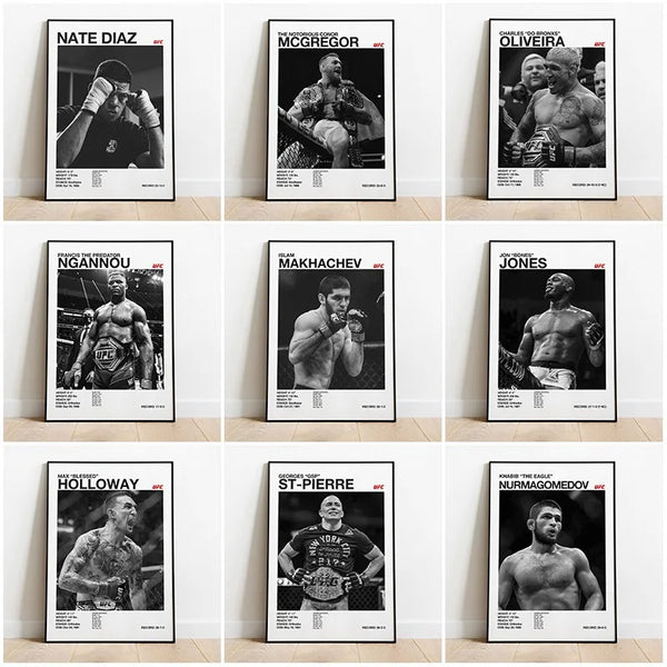 Black and white U-Ultimate Fighting Championship UFC Poster Canvas Print Painting Wall Decor Gym Room Decoration
