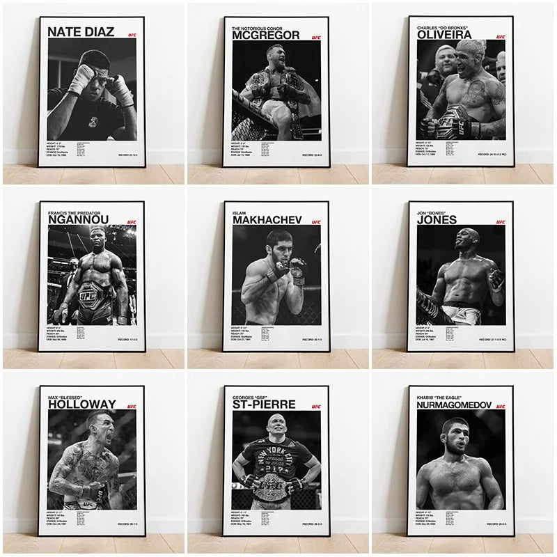 Black and white U-Ultimate Fighting Championship UFC Poster Canvas Print Painting Wall Decor Gym Room Decoration