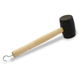 Rubber hammer with wooden handle and hook for camping, tent pegs