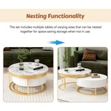 Coffee Table, Modern Round Nesting Coffee Table with Drawers Easy To Assemble, Circle Coffee Tables for Living Room