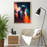 Astronaut Spaceman Oil Painting Wall Art Vibrant Sci-Fi Canvas Print Poster Colorful Outer Space Themed Living Room Decor Gift