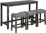 59'' Industrial 4 Piece Bar Table Set with Power Outlet, 3 Padded Stools for Kitchen, Living Room, Dining Room, Brown