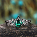 European and American fashion creative flower shape green zircon inlaid ring double layer women's ring