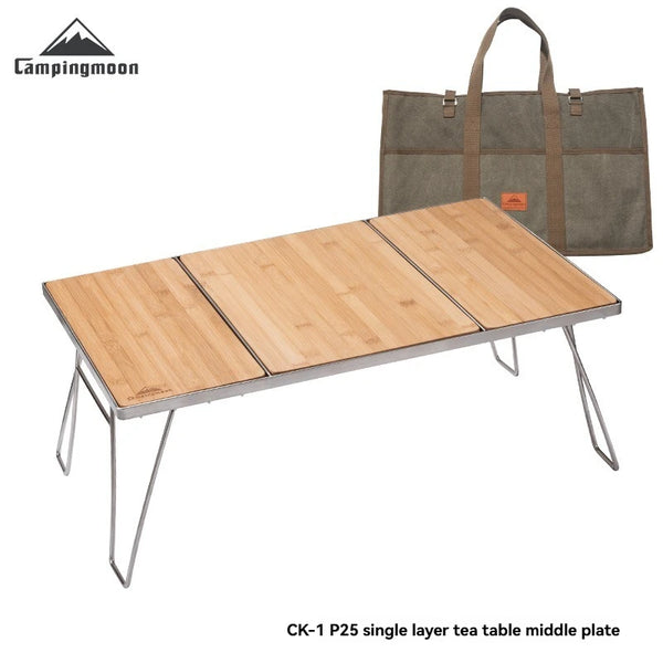 CAMPINGMOON CK-P25 Stainless Steel Folding Table Middle Board Bamboo and Wood Camping Tea Table Unit Board