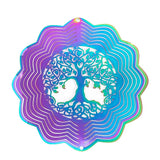 Gradient Color Wind Spinner Tree of Life Rotating Hanging 3D Mirror Wind Chimes Catcher Attachment Bird Deterrent Garden Decor