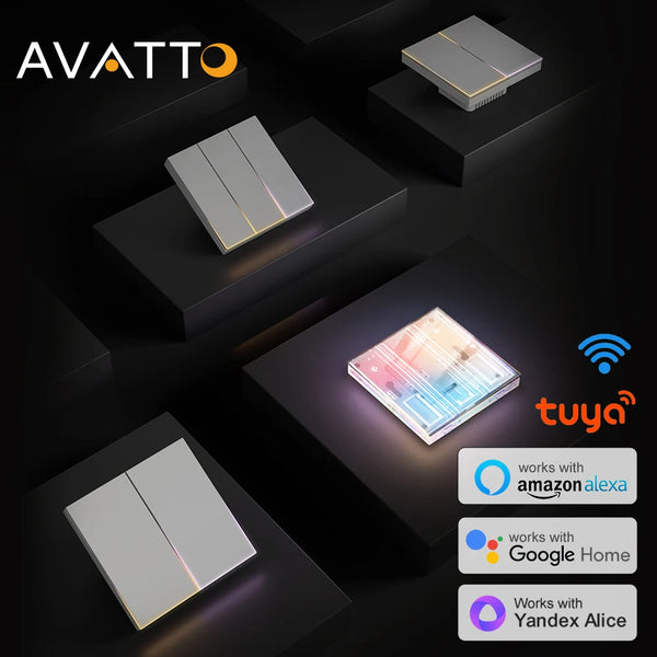 AVATTO Tuya WiFi Smart Light Switch New Blade Series Push Button Switch With Ambient Light Works With Alexa Google Home Alice