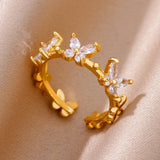 White Zircon Geometric Stainless Steel Rings For Women Adjustable Gold Plated Simplicity Ring Wedding Aesthetic Jewelry Gift BFF