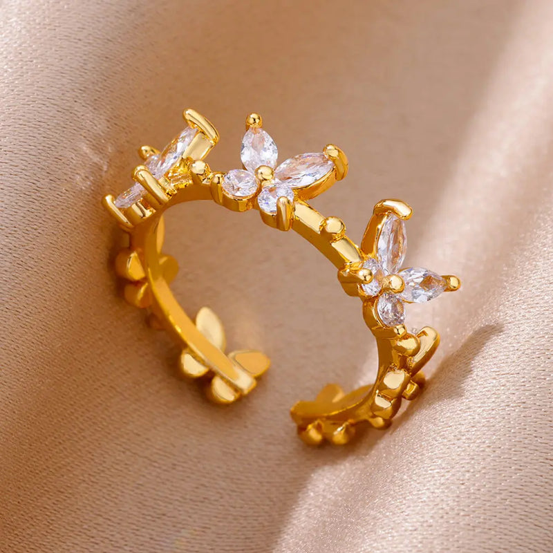 White Zircon Geometric Stainless Steel Rings For Women Adjustable Gold Plated Simplicity Ring Wedding Aesthetic Jewelry Gift BFF