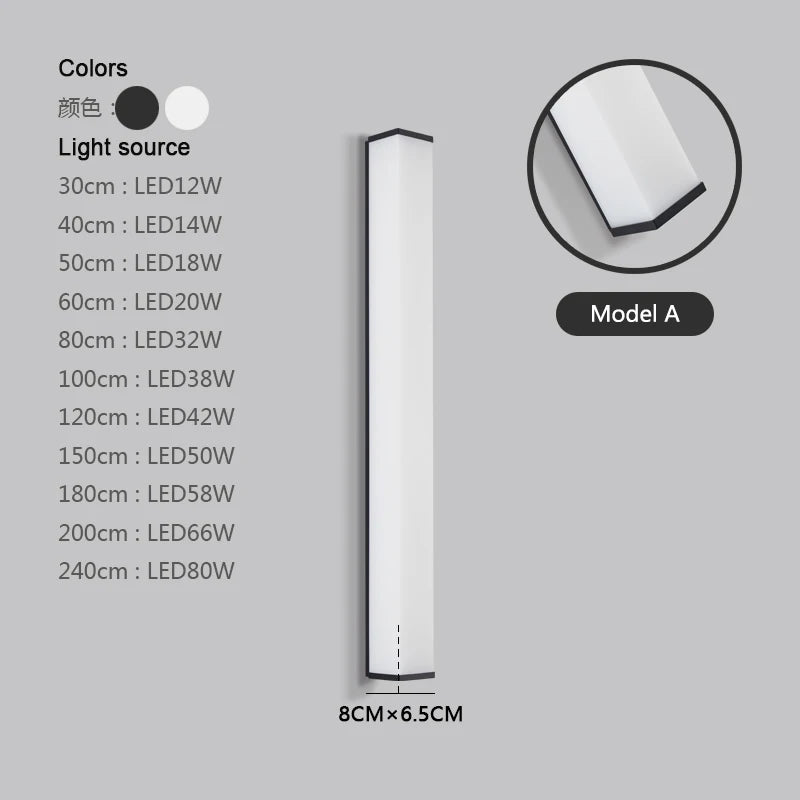 stainless steel Waterproof LED Long Wall Light Modern Ip65 Outdoor Lighting Garden Villa Balcony Line Light Wall washer light 8