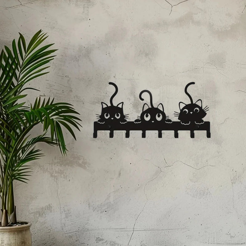 Multifunctional Iron Wall Hanging Cute Cat Key Rack Festive Atmosphere Cat Wall Rack Hook Household Key Coat Hanger Hook