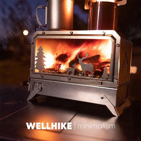 WELLHIKE Wood Stove Woodstove Heater Mini Stainless Steel Outdoor with Observation Glass Camping Portable Collapsible Woodstove