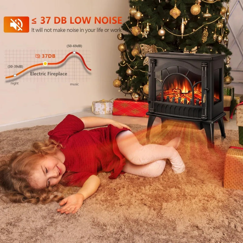 Electric Fireplace Heater, 20"Freestanding Fireplace Infrared Stove1000W/1500W,3D Realistic Flame Effects, Adjustable Brightness