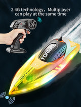 Rc Speed Boat Toys High Speed With LED Light Rechargeable Waterproof Outdoor Water 2 Hours Endurance Speedboat Kids Toys Gifts
