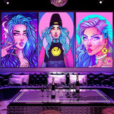 Cyber Punk Anime Neon Cool Girl Poster Aesthetic Purple Canvas Painting Wall Art Prints Pictures Gamer Room Home Decoration