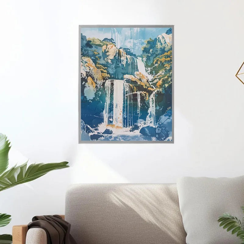 Hokusai Ukiyo-e Blue Green Waterfall Canvas Print Traditional Japanese Art Vintage Wall Poster Asian Landscape Art Home Decor