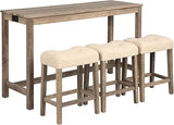 59'' Industrial 4 Piece Bar Table Set with Power Outlet, 3 Padded Stools for Kitchen, Living Room, Dining Room, Brown