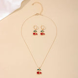 Summer Sweetness Cute Metal Delicacy Red Cherry Pendant Necklace Set for Women  Wedding Party Jewelry Sets Birthday Gift