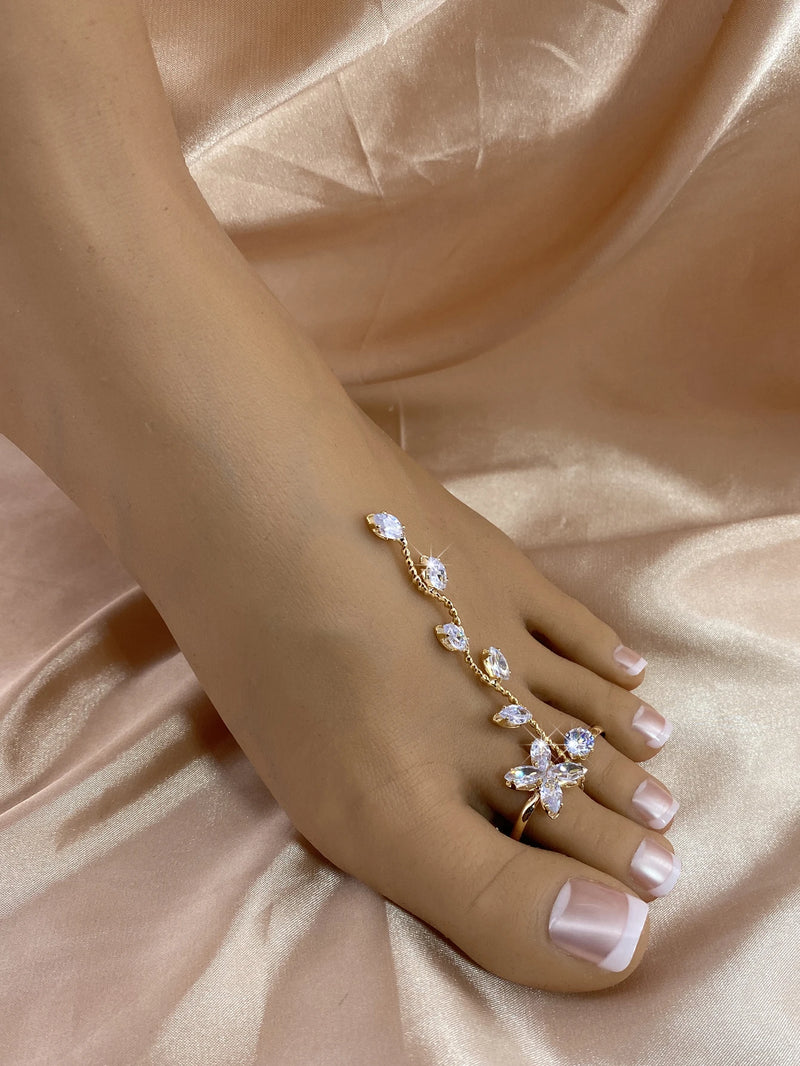 1pc Exquisite Zircon Foot Ring With Copper Inlay For Summer Women's Sexy Beach Accessories