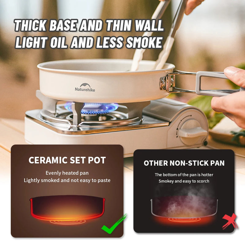 Naturehike Camping Cookware Ceramic Non-Stick Set Lightweight Portable Tableware Kettle Frying Pan Pot Cookset Kitchen Utensils