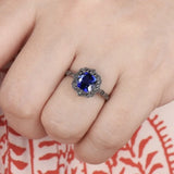 European and American new fashionable retro royal blue zircon inlaid personalized luxury versatile women's ring