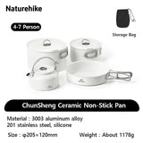 Naturehike Camping Cookware Ceramic Non-Stick Set Lightweight Portable Tableware Kettle Frying Pan Pot Cookset Kitchen Utensils