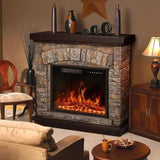 Fireplace with Mantel,Freestanding Stone Fireplace Heater TV Stand with Remote Control, Realistic Flame Effect and 3D Log