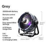 New 6 in 1 Outdoor Camping Fan 20000mAh Rechargeable Portable Wireless Tent Ceiling Fan 4 Speed Adjustment with Hook & LED Light