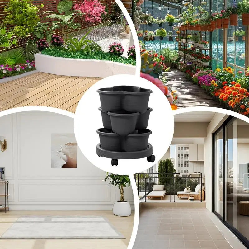 Vertical Garden Planter 3 Tiers Strawberry Stackable Vertical Pot Gardening Planter With Removable Wheels For Succulents Flowers