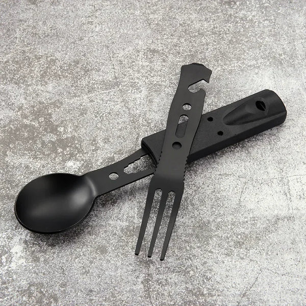 Outdoor Set Multi functional Camping Knives Camping Tableware Outdoor Wind Combination Stainless Steel with Whistle Spoon Fork