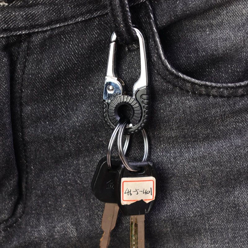 Men Keychain Hook Stainless Steel Keychain Buckle Outdoor Carabiner Climbing Tool Double Ring Car Fishing Key Ring Accessories