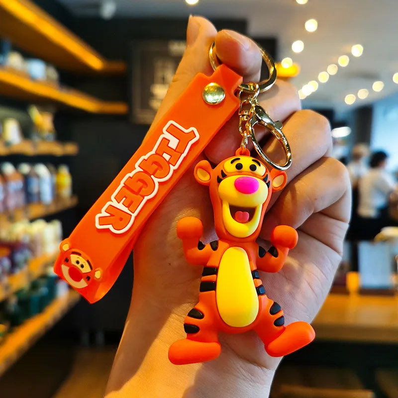 Disney Winnie Piglet Tigger Keychains Cute Cartoon Baby Boy Girl Figure Keyring Kawaii Minnie Key Chain Model Kid Toy Children G